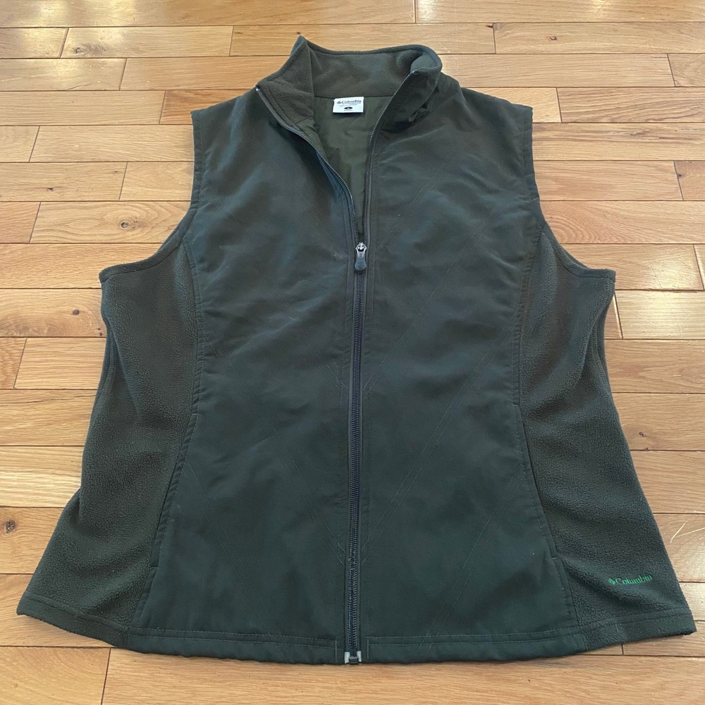 Columbia Mens Full Zip Fleece Hybrid Vest Dark Green Mock Neck Large